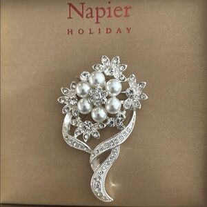 Napier Holiday Silver Floral sparkly Brooch